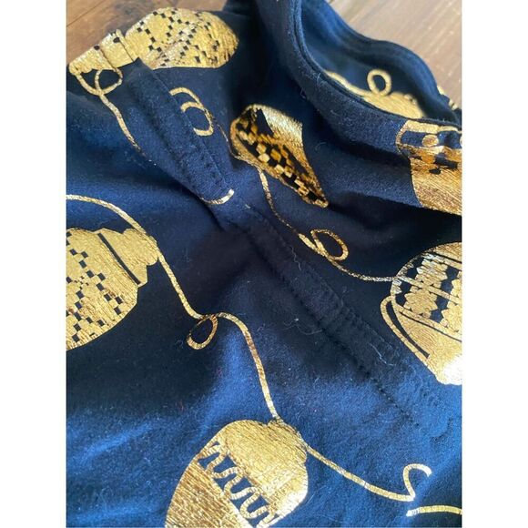 Derek Heart Holiday Leggings Black Shiny Gold Ornament Patterned Christmas Pant - Picture 5 of 11